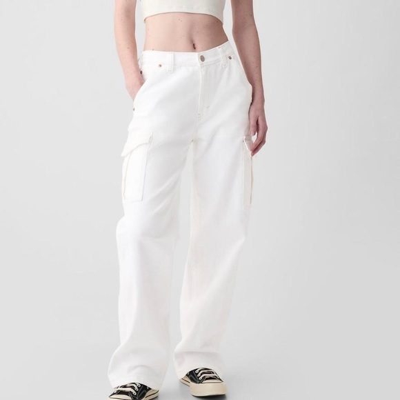 Gap Mid Rise '90s Loose Cargo Jeans Off White Size 29 Tall - Picture 1 of 12